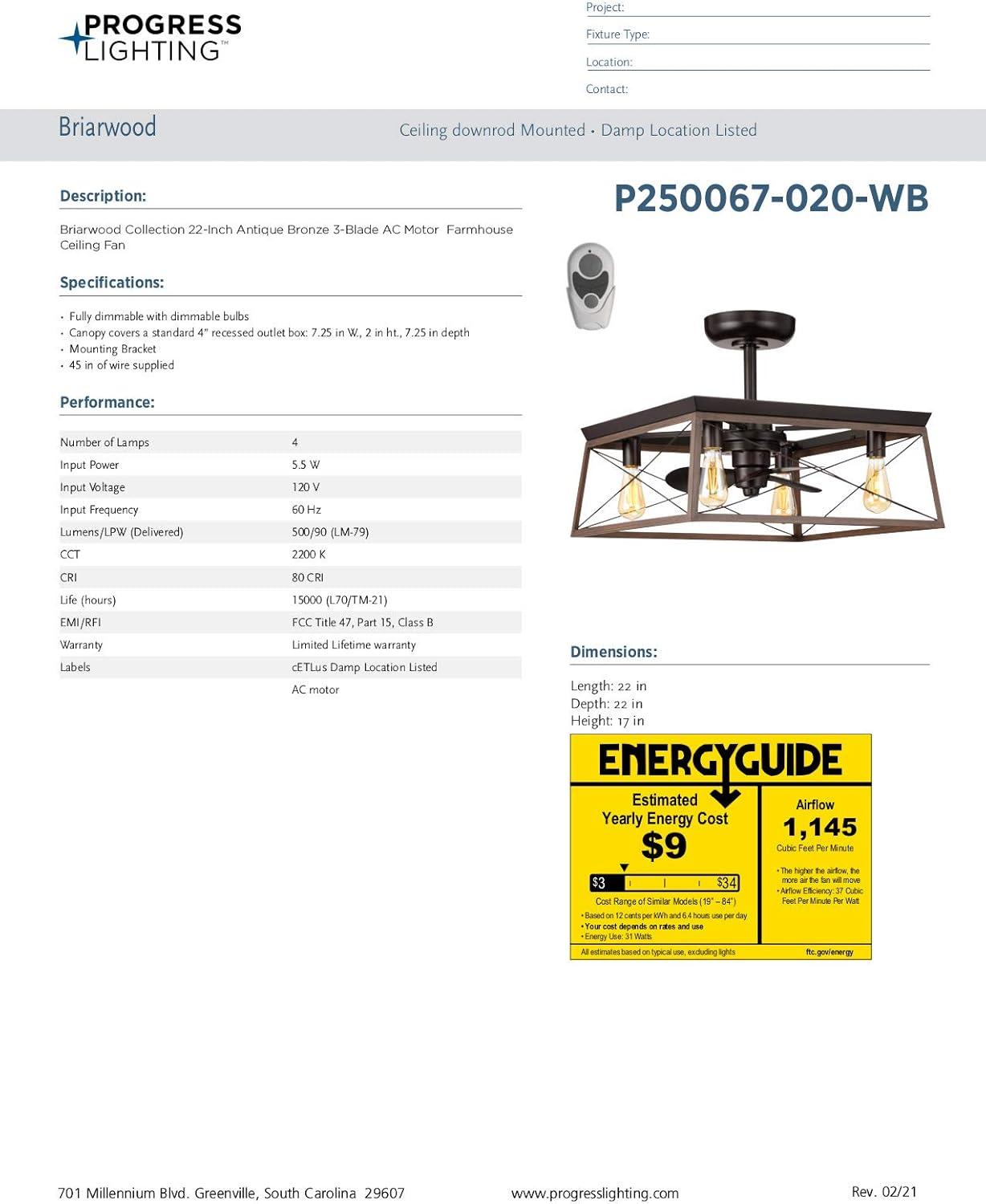 image:imageBriarwood Collection 22Inch 3Blade AC Motor Farmhouse Ceiling Fan GalvanizedAntique Bronze