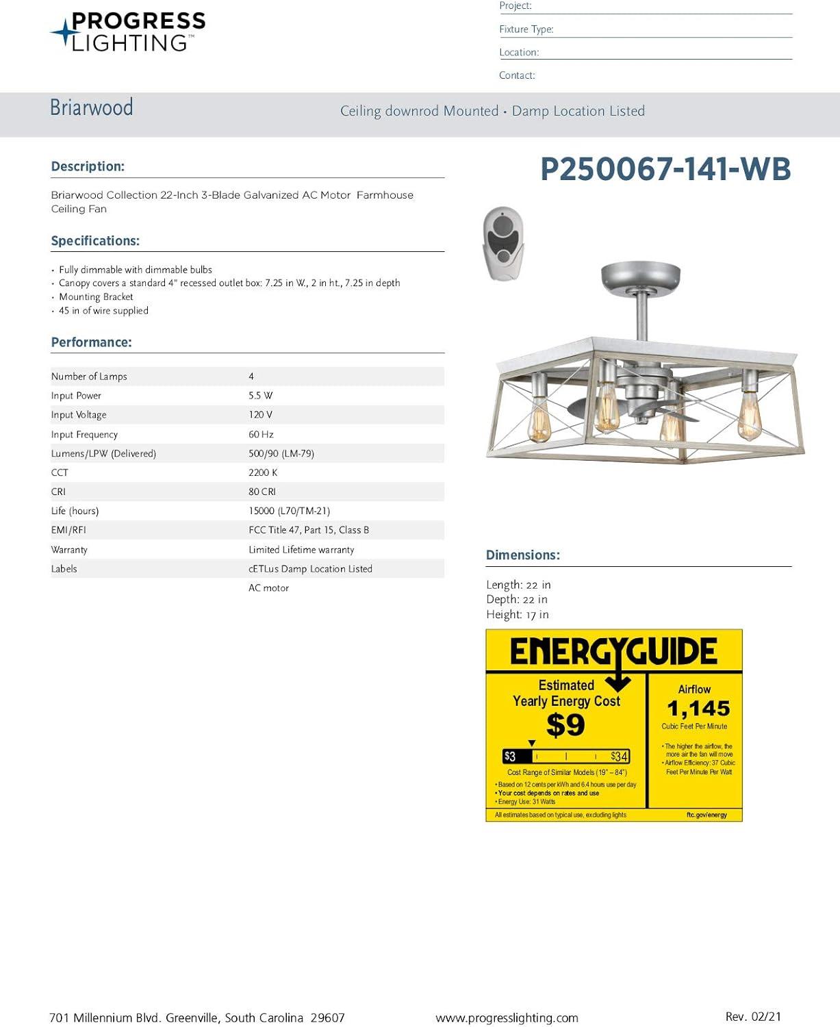 image:imageBriarwood Collection 22Inch 3Blade AC Motor Farmhouse Ceiling Fan GalvanizedGalvanized Finish
