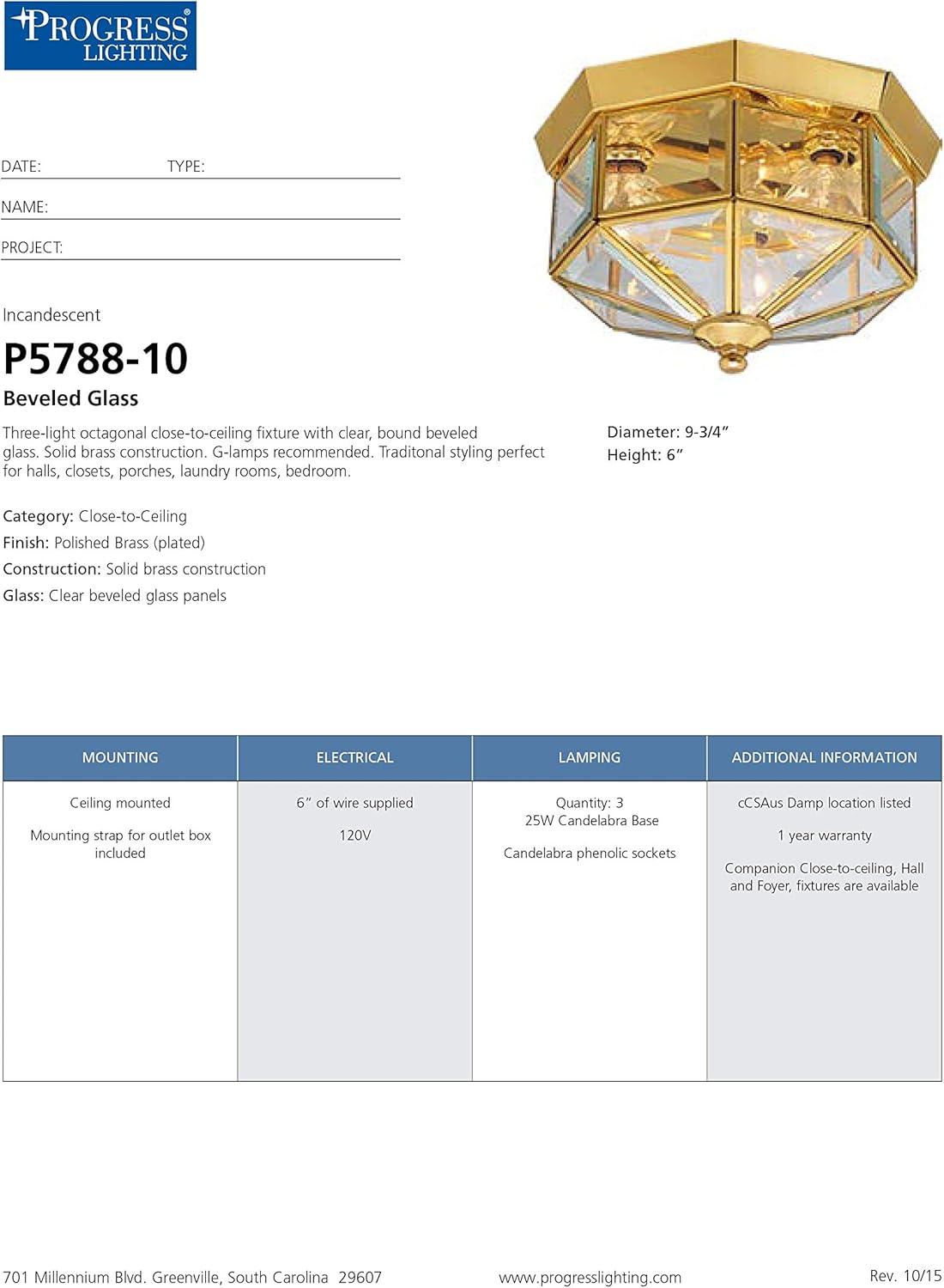 image:imageProgress Lighting 3Light Beveled Glass 934 ClosetoCeiling Indoor P578820 Antique BronzeBrass