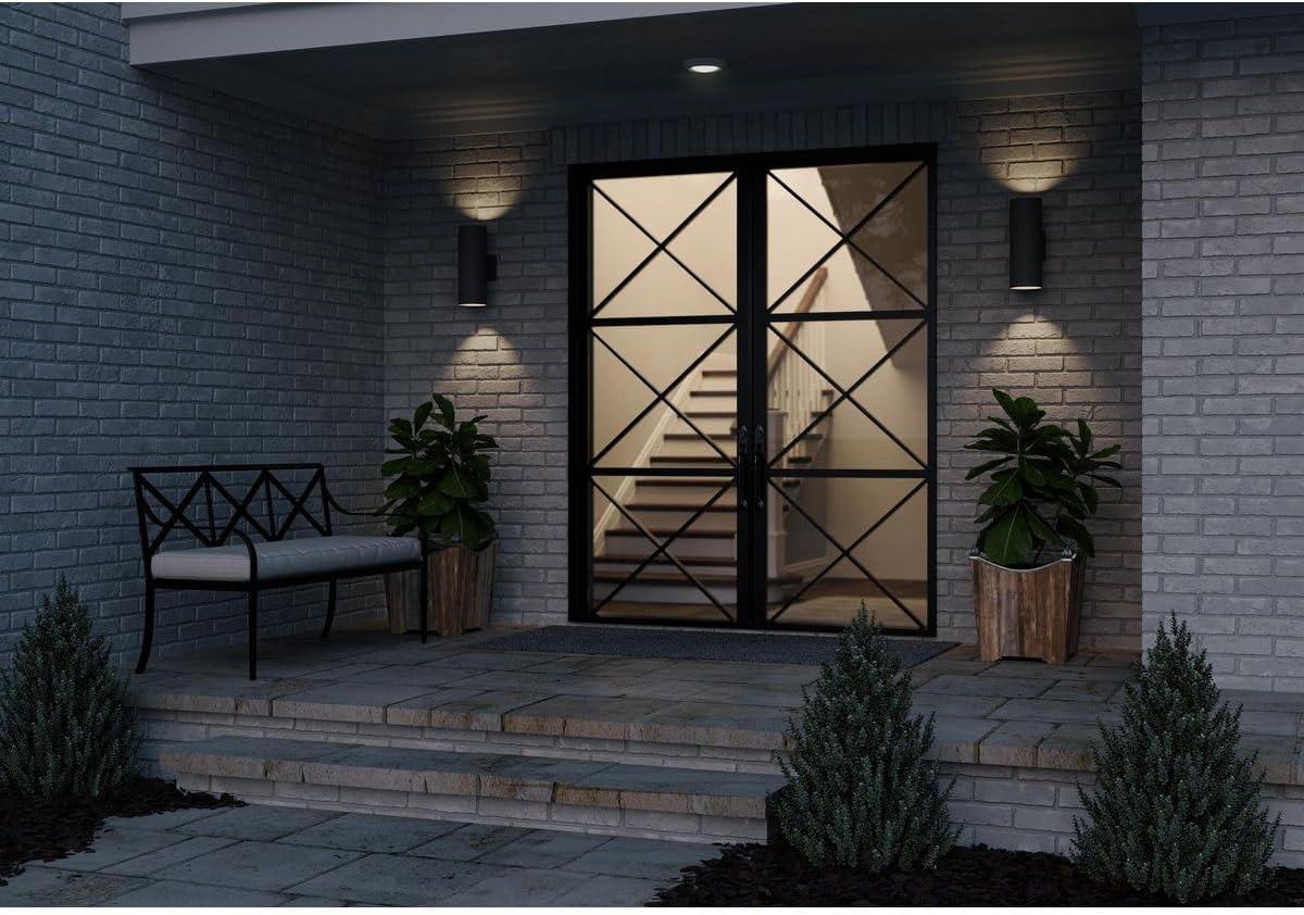 image:imageProgress Lighting 5Inch Cylinder Outdoor LED Wall Sconce 2Light Modern Wall Mount LED Up and Down Lights Interior and Exterior Lighting for Home or Porch Aluminum Black P56753130K