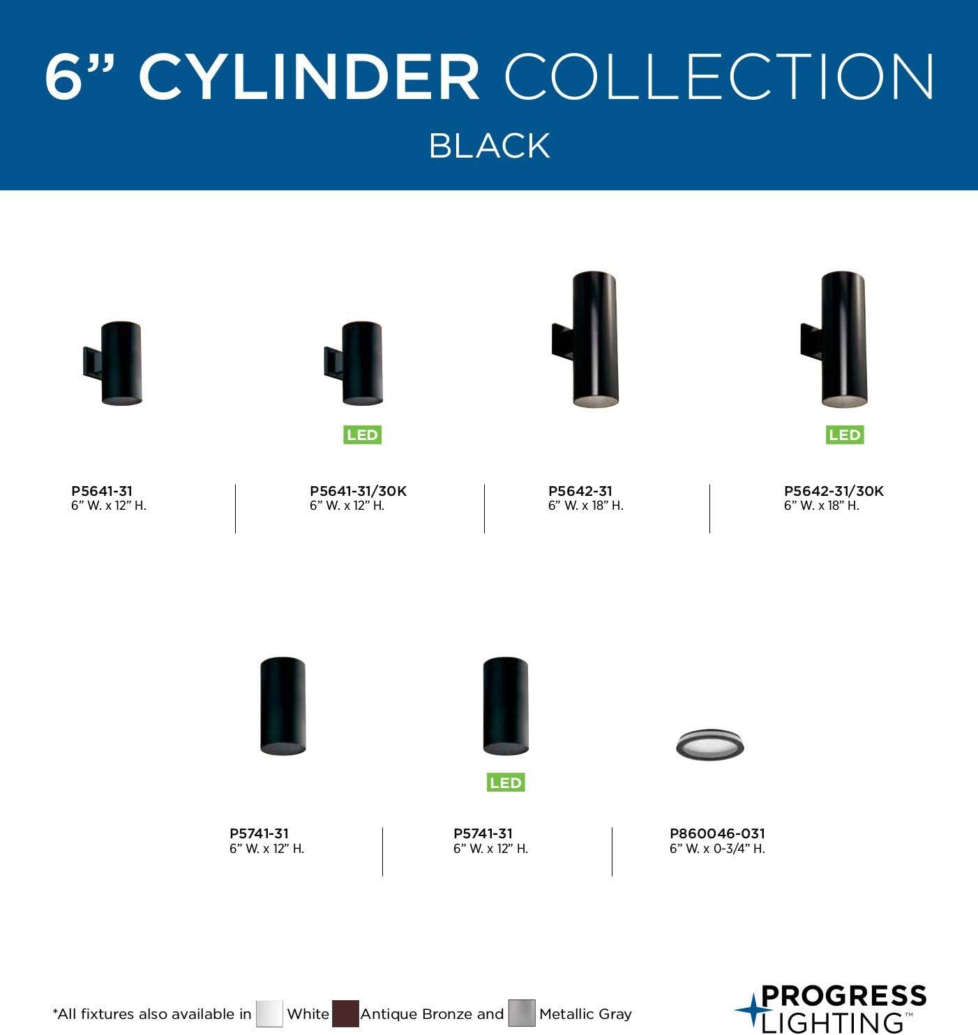 image:imageProgress Lighting 6Inch Cylinder Outdoor LED Wall Sconce 2Light Modern Wall Mount LED Up and Down Lights Interior and Exterior Lighting for Home or Porch Aluminum Black P56423130K