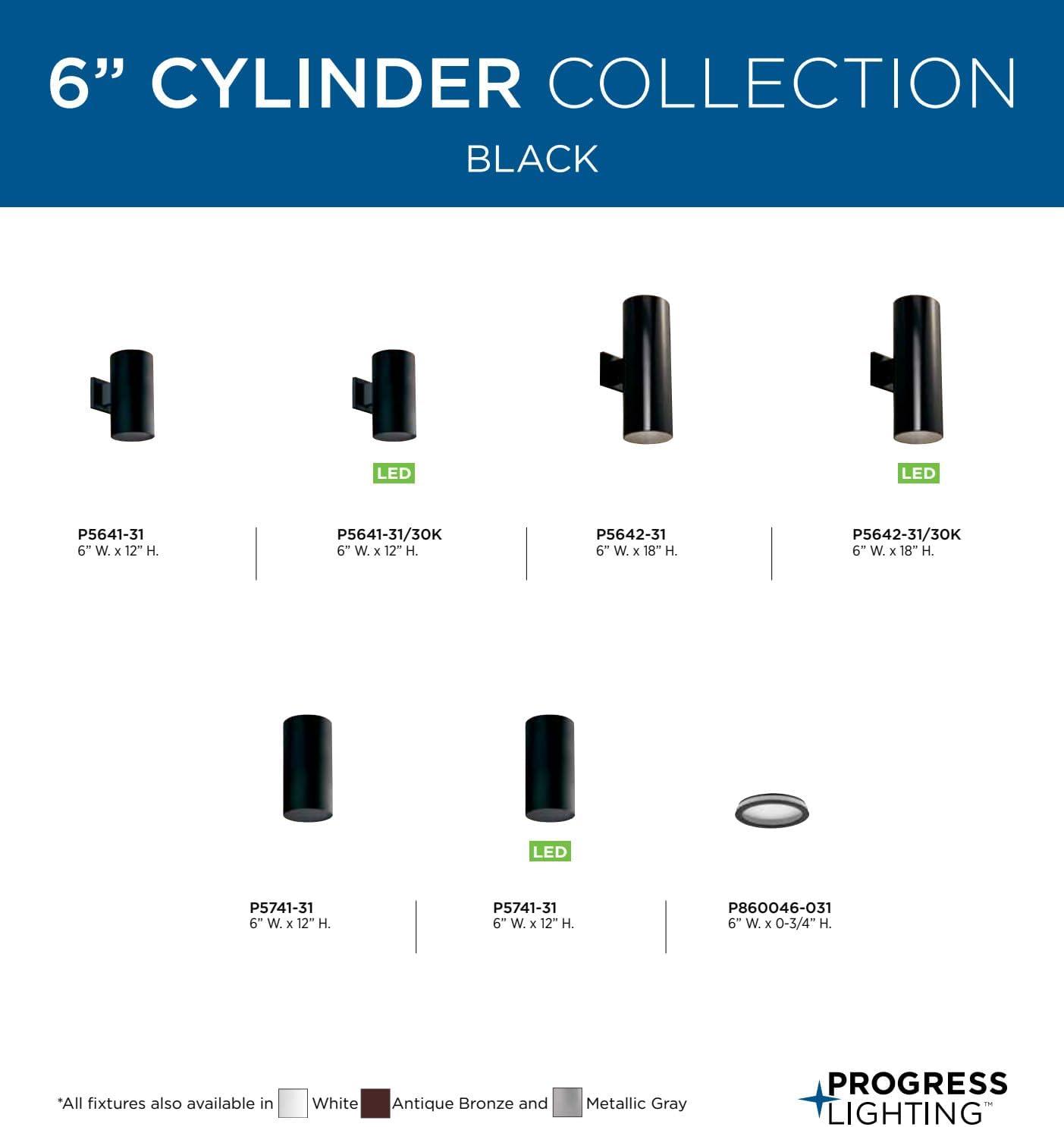 image:imageProgress Lighting 6Inch Cylinder Outdoor Wall Sconce 1Light Modern Wall Mount Light Interior and Exterior Lighting for Home or Porch Aluminum Construction Black P564131Black