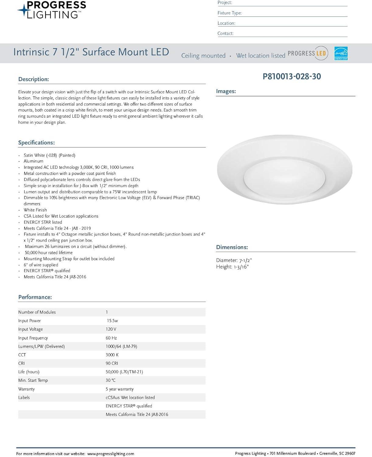 image:imageProgress Lighting 714 Surface Mount LED Intrinsic Collection Indoor amp Outdoor P81001302830 Satin WhiteWhite