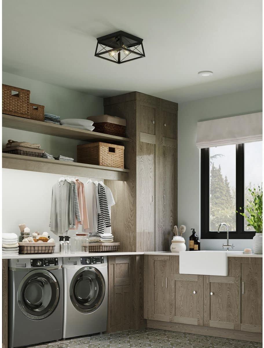 image:imageProgress Lighting Briarwood Collection 2Light Ceiling Light Flush Mount Ceiling Light Fixture for Interior Kitchen Lights Hallway Bedroom Living Room 12Inch by 6Inch Galvanized FinishTextured Black