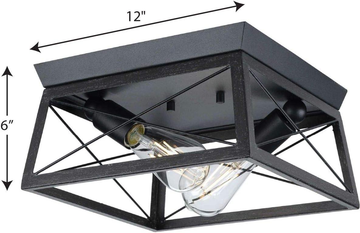 image:imageProgress Lighting Briarwood Collection 2Light Ceiling Light Flush Mount Ceiling Light Fixture for Interior Kitchen Lights Hallway Bedroom Living Room 12Inch by 6Inch Galvanized FinishTextured Black