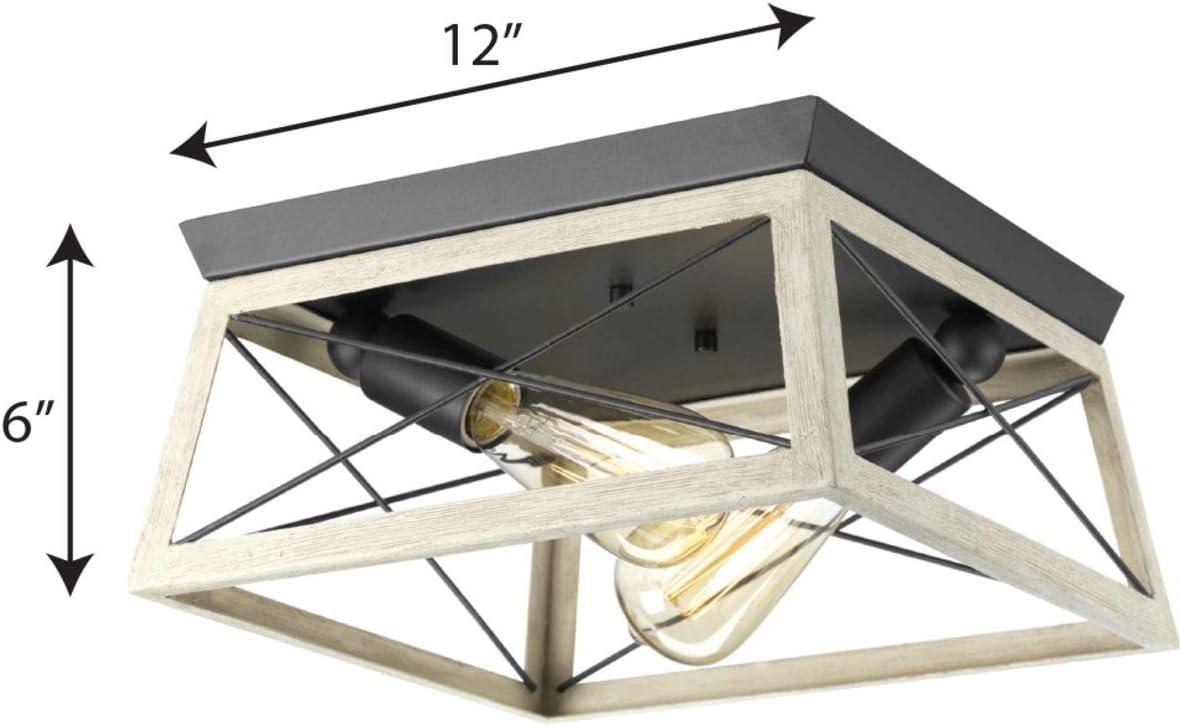 image:imageProgress Lighting Briarwood Collection 2Light Ceiling Light Flush Mount Ceiling Light Fixture for Interior Kitchen Lights Hallway Bedroom Living Room 12Inch by 6Inch Galvanized FinishGraphite