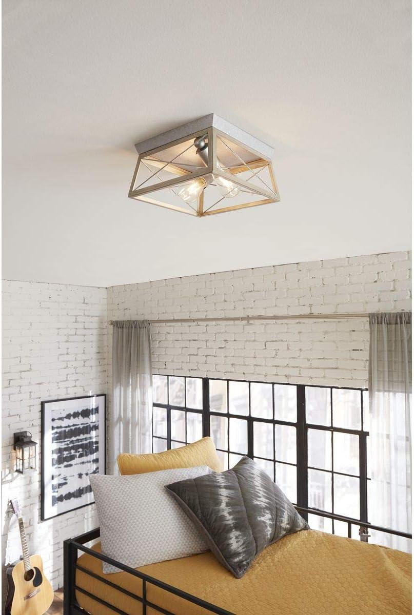 image:imageProgress Lighting Briarwood Collection 2Light Ceiling Light Flush Mount Ceiling Light Fixture for Interior Kitchen Lights Hallway Bedroom Living Room 12Inch by 6Inch Galvanized FinishGalvanized Finish
