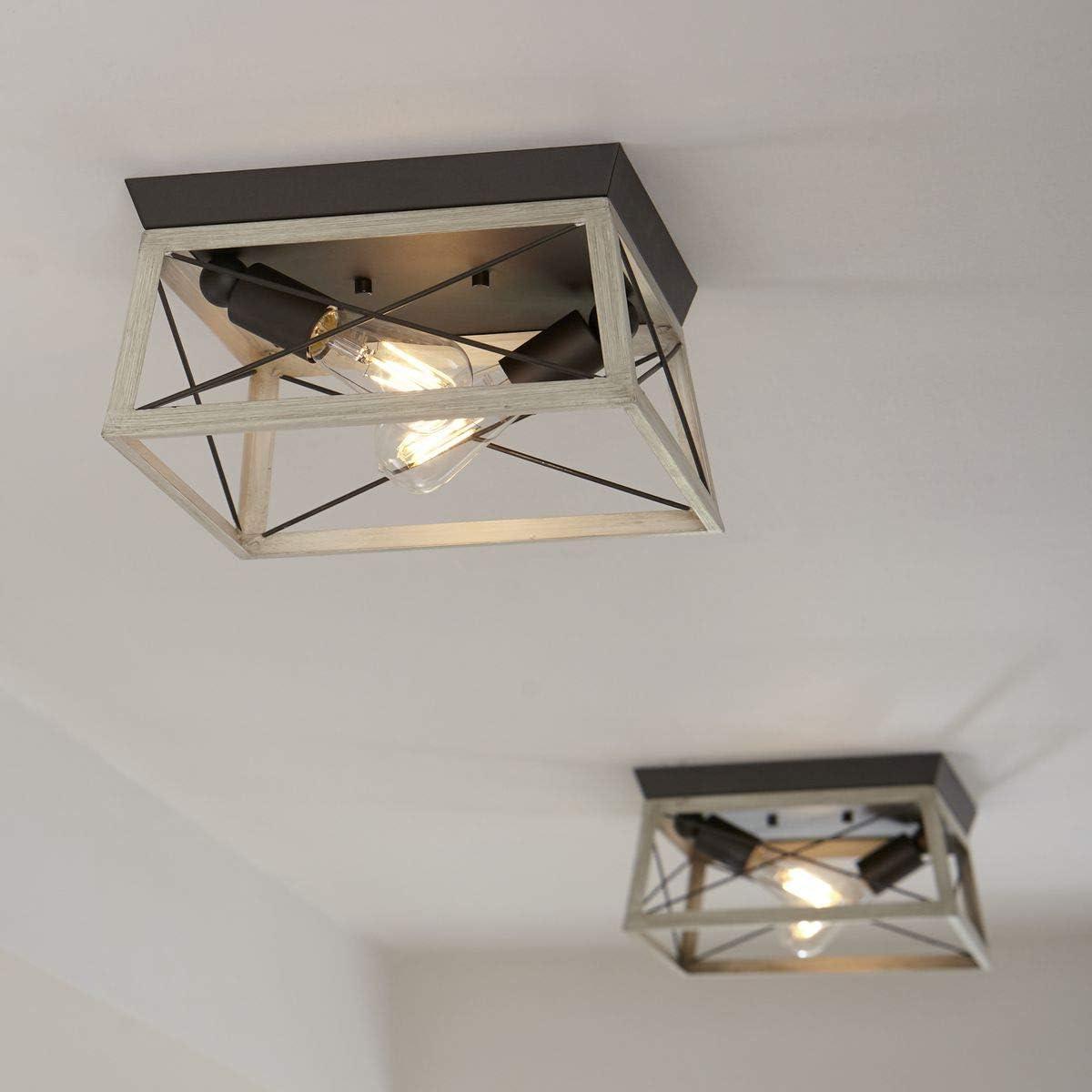 image:imageProgress Lighting Briarwood Collection 2Light Ceiling Light Flush Mount Ceiling Light Fixture for Interior Kitchen Lights Hallway Bedroom Living Room 12Inch by 6Inch Galvanized FinishGraphite