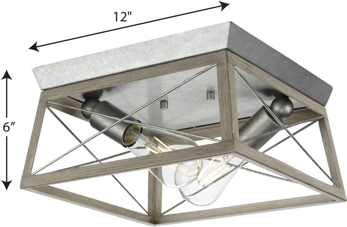 image:imageProgress Lighting Briarwood Collection 2Light Ceiling Light Flush Mount Ceiling Light Fixture for Interior Kitchen Lights Hallway Bedroom Living Room 12Inch by 6Inch Galvanized FinishGalvanized Finish