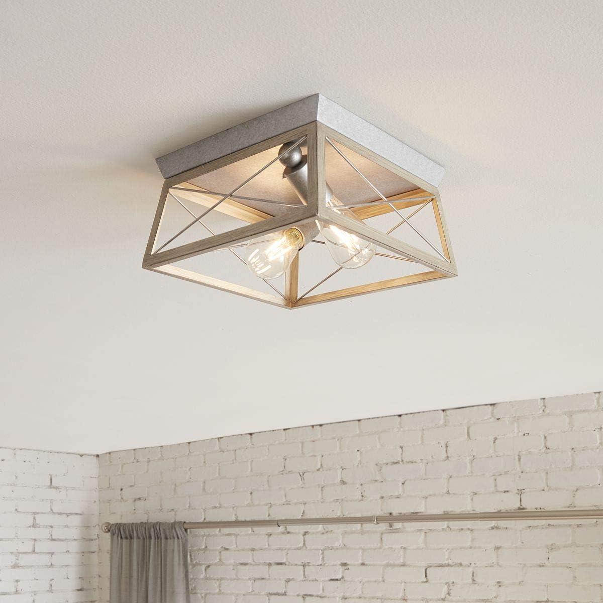 image:imageProgress Lighting Briarwood Collection 2Light Ceiling Light Flush Mount Ceiling Light Fixture for Interior Kitchen Lights Hallway Bedroom Living Room 12Inch by 6Inch Galvanized FinishGalvanized Finish