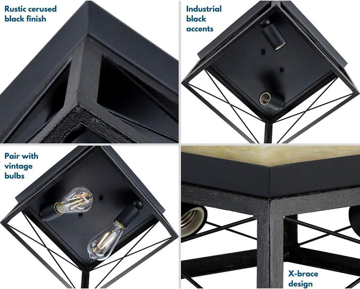 image:imageProgress Lighting Briarwood Collection 2Light Ceiling Light Flush Mount Ceiling Light Fixture for Interior Kitchen Lights Hallway Bedroom Living Room 12Inch by 6Inch Galvanized FinishTextured Black