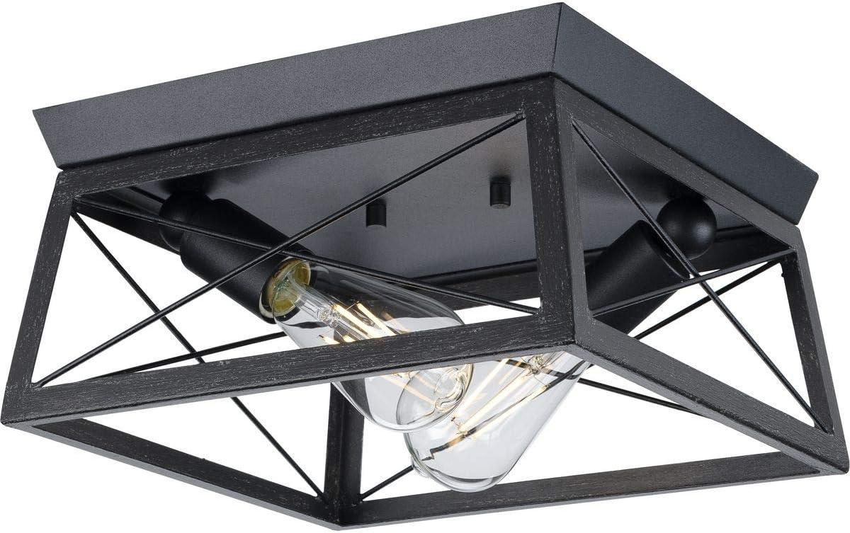 image:imageProgress Lighting Briarwood Collection 2Light Ceiling Light Flush Mount Ceiling Light Fixture for Interior Kitchen Lights Hallway Bedroom Living Room 12Inch by 6Inch Galvanized FinishTextured Black