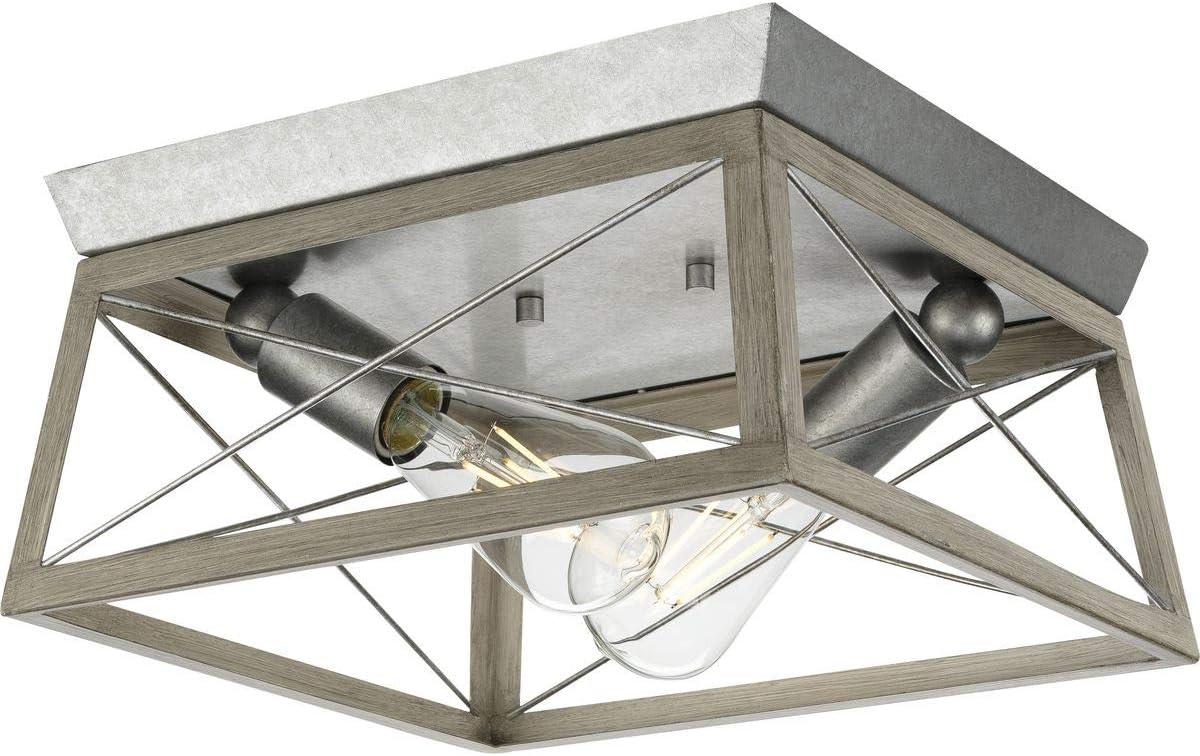 image:imageProgress Lighting Briarwood Collection 2Light Ceiling Light Flush Mount Ceiling Light Fixture for Interior Kitchen Lights Hallway Bedroom Living Room 12Inch by 6Inch Galvanized FinishGalvanized Finish