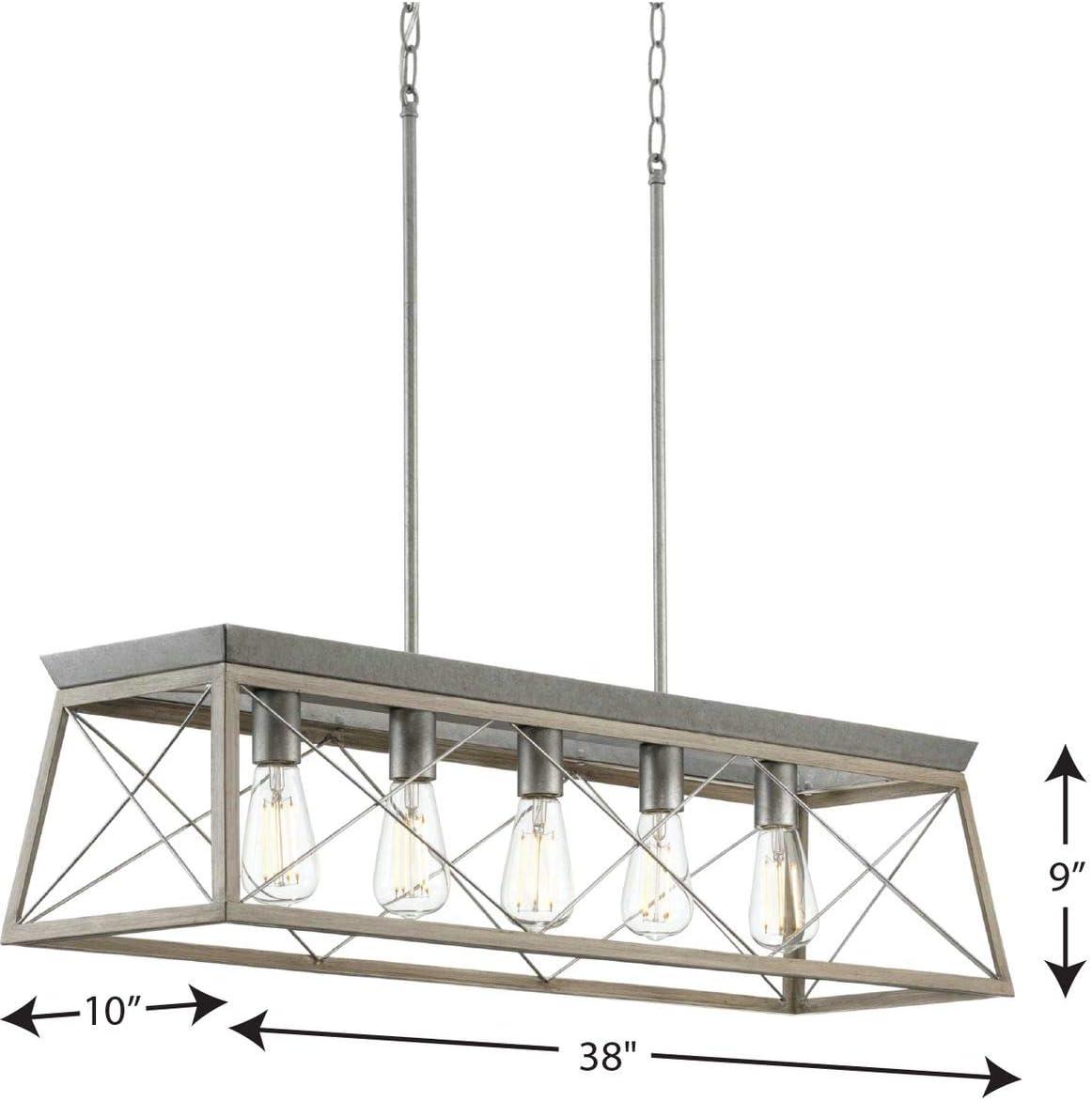 image:imageProgress Lighting Briarwood Collection 5Light Dining Room Light Fixture Farmhouse Style Modern Chandelier for Kitchen and Dining Room 38 by 9 Antique BronzeGalvanized Finish