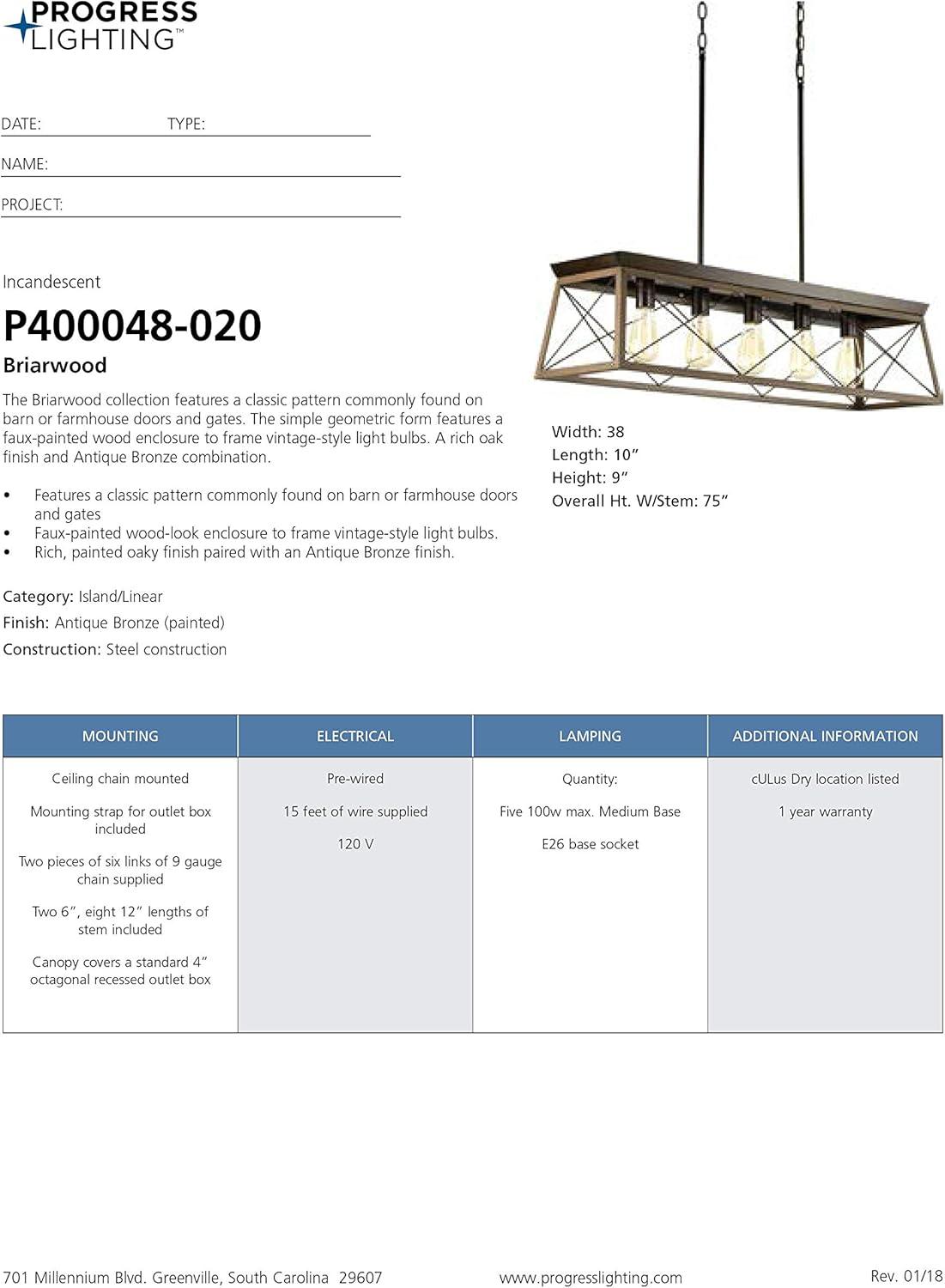 image:imageProgress Lighting Briarwood Collection 5Light Dining Room Light Fixture Farmhouse Style Modern Chandelier for Kitchen and Dining Room 38 by 9 Antique BronzeAntique Bronze