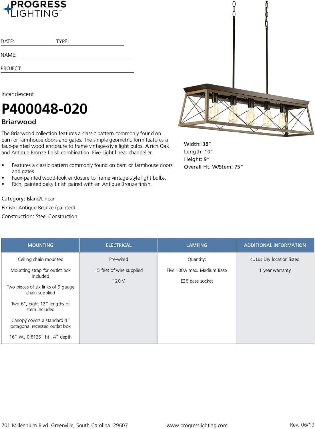 image:imageProgress Lighting Briarwood Collection 5Light Dining Room Light Fixture Farmhouse Style Modern Chandelier for Kitchen and Dining Room 38 by 9 Antique BronzeAntique Bronze