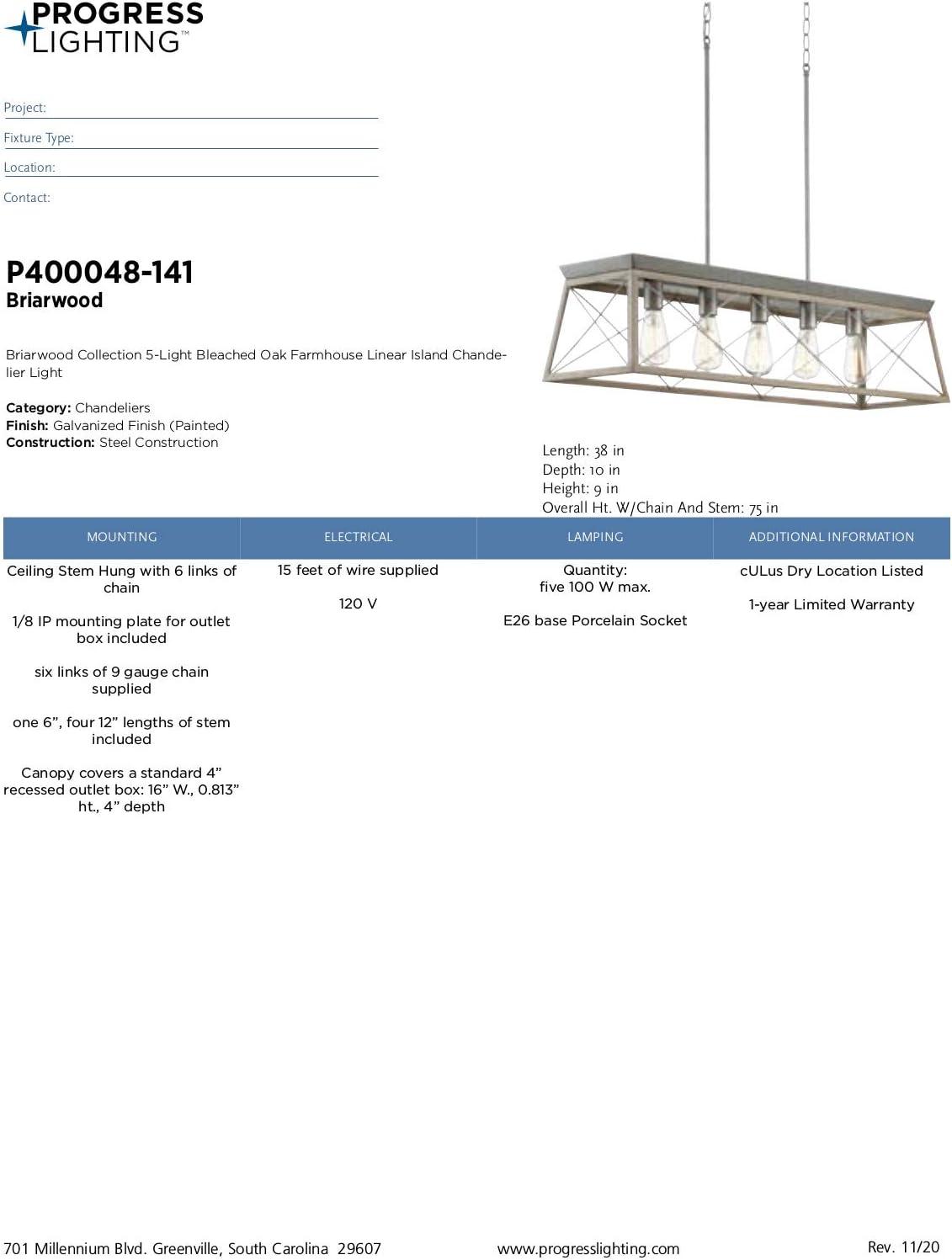 image:imageProgress Lighting Briarwood Collection 5Light Dining Room Light Fixture Farmhouse Style Modern Chandelier for Kitchen and Dining Room 38 by 9 Antique BronzeGalvanized Finish