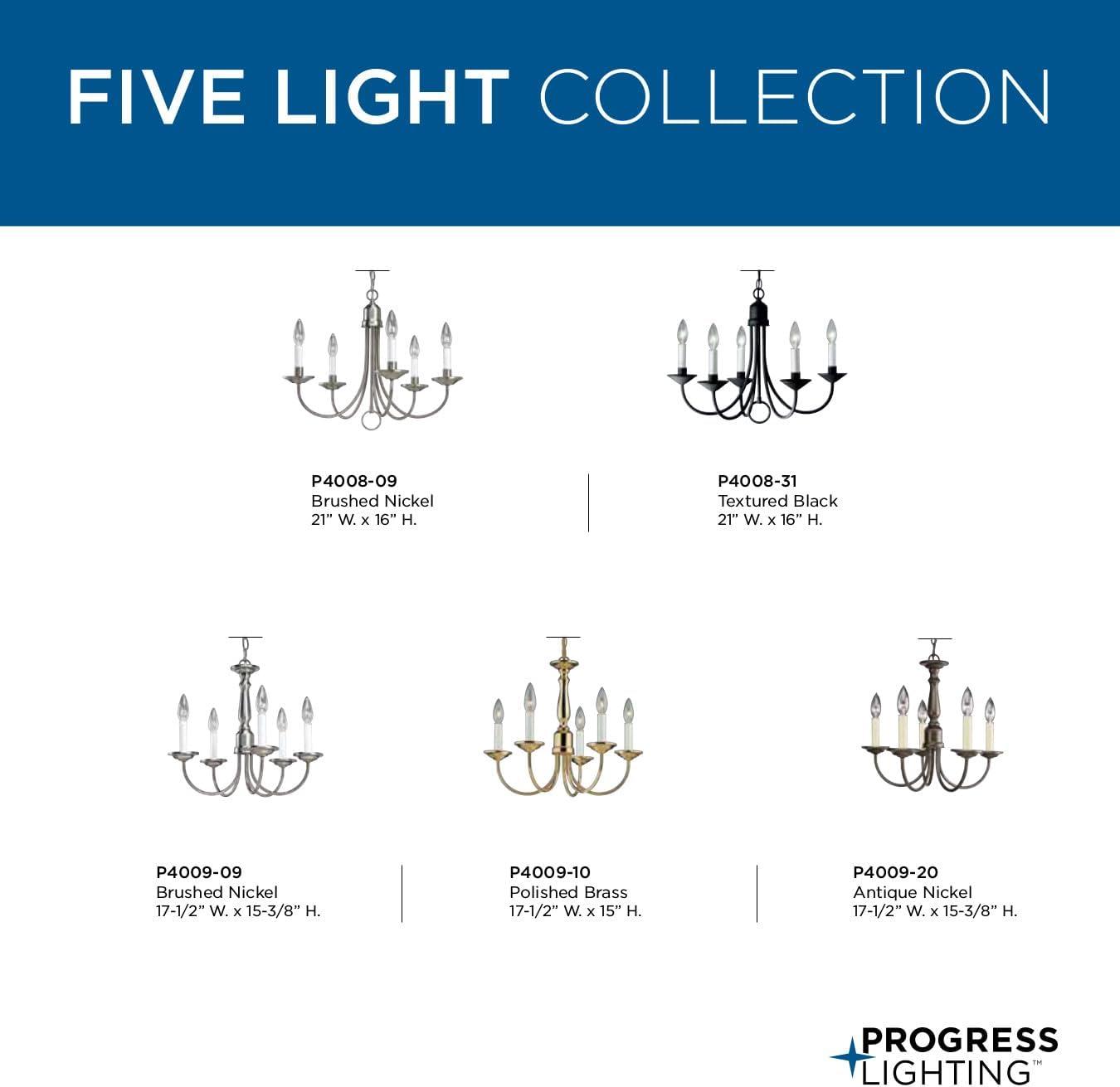 image:imageProgress Lighting FiveLight White Candles Traditional Chandelier Light P400831 Textured BlackBronze