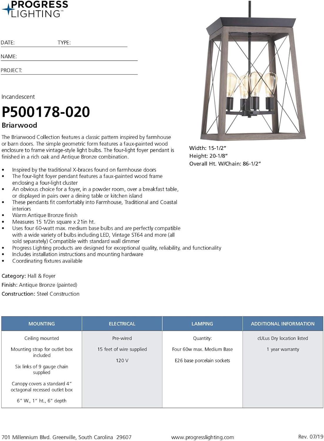 image:imageProgress Lighting P500178020 Briarwood Hall amp Foyer BronzeAntique Bronze
