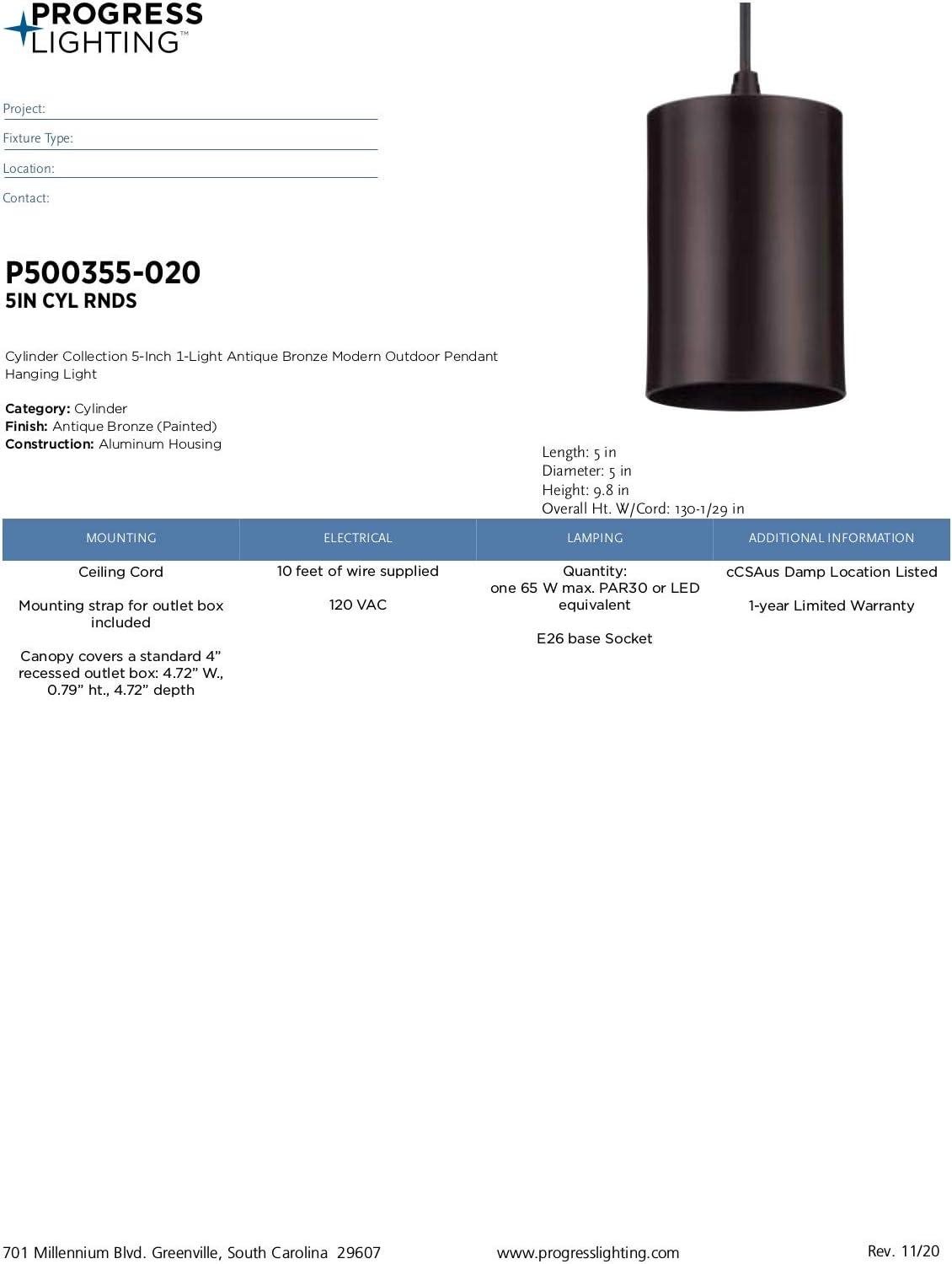 image:imageProgress Lighting P500356031 6IN CYL RNDS Cylinder Black 1200x600x600Antique Bronze