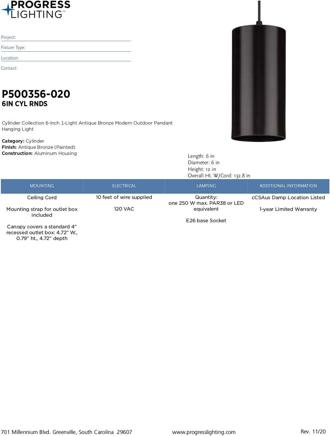 image:imageProgress Lighting P500356031 6IN CYL RNDS Cylinder Black 1200x600x600Antique Bronze