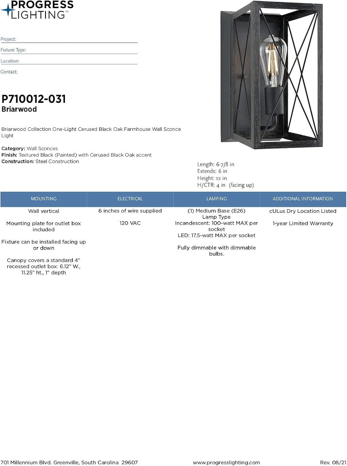 image:imageProgress Lighting P710012143 Briarwood Graphite OneLight Wall Sconce BlackTextured Black