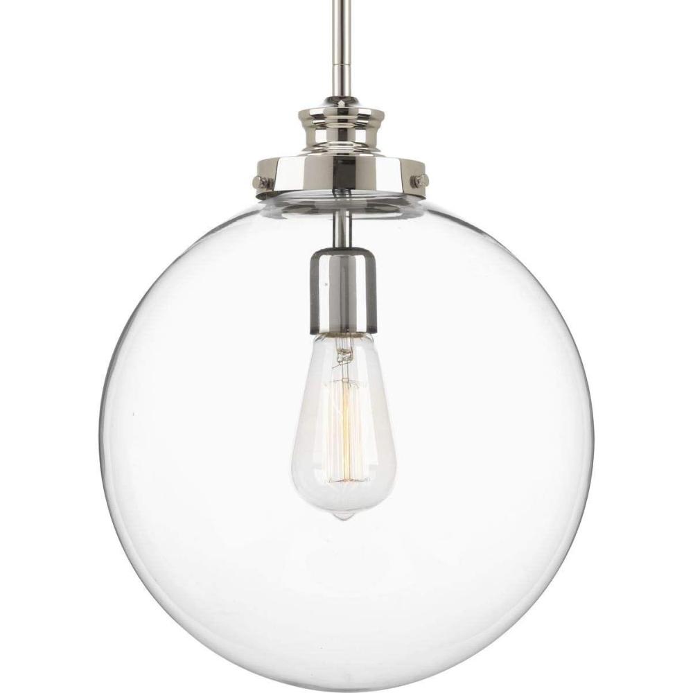 image:imageProgress Lighting 1Light Clear Glass Farmhouse Pendant Light Penn Collection Indoor P5328104 Polished NickelNickel