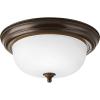 Progress Lighting 3-Light Ceiling Light, Flush Mount Ceiling Light Fixture for Interior Kitchen Lights, Hallway, Bedroom, Living Room, 15-1/4-Inch by 6-5/8-Inch, Brushed Nickel, Alabaster Glass Shade(Antique Bronze (Etched Glass))