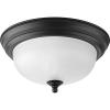 Progress Lighting 3-Light Ceiling Light, Flush Mount Ceiling Light Fixture for Interior Kitchen Lights, Hallway, Bedroom, Living Room, 15-1/4-Inch by 6-5/8-Inch, Brushed Nickel, Alabaster Glass Shade(Forged Black)