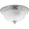 Progress Lighting 3-Light Ceiling Light, Flush Mount Ceiling Light Fixture for Interior Kitchen Lights, Hallway, Bedroom, Living Room, 15-1/4-Inch by 6-5/8-Inch, Brushed Nickel, Alabaster Glass Shade(Polished Chrome (Etched Glass))