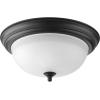Progress Lighting 3-Light Ceiling Light, Flush Mount Ceiling Light Fixture for Interior Kitchen Lights, Hallway, Bedroom, Living Room, 15-1/4-Inch by 6-5/8-Inch, Brushed Nickel, Alabaster Glass Shade(Forged Black)