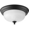 Progress Lighting 3-Light Ceiling Light, Flush Mount Ceiling Light Fixture for Interior Kitchen Lights, Hallway, Bedroom, Living Room, 15-1/4-Inch by 6-5/8-Inch, Brushed Nickel, Alabaster Glass Shade(Forged Black)
