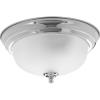 Progress Lighting 3-Light Ceiling Light, Flush Mount Ceiling Light Fixture for Interior Kitchen Lights, Hallway, Bedroom, Living Room, 15-1/4-Inch by 6-5/8-Inch, Brushed Nickel, Alabaster Glass Shade(Polished Chrome (Etched Glass))