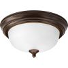 Progress Lighting 3-Light Ceiling Light, Flush Mount Ceiling Light Fixture for Interior Kitchen Lights, Hallway, Bedroom, Living Room, 15-1/4-Inch by 6-5/8-Inch, Brushed Nickel, Alabaster Glass Shade(Antique Bronze (Etched Glass))
