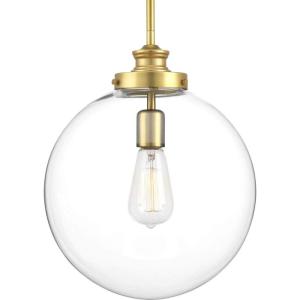 Progress Lighting 1-Light Clear Glass Farmhouse Pendant Light, Penn Collection, Indoor, P5328-104, Polished Nickel(Brass)
