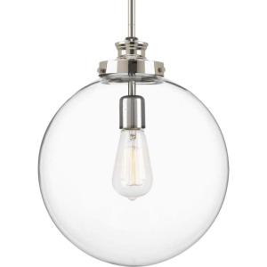 Progress Lighting 1-Light Clear Glass Farmhouse Pendant Light, Penn Collection, Indoor, P5328-104, Polished Nickel(Nickel)