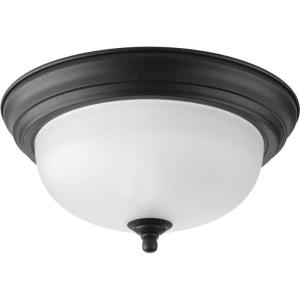 Progress Lighting 3-Light Ceiling Light, Flush Mount Ceiling Light Fixture for Interior Kitchen Lights, Hallway, Bedroom, Living Room, 15-1/4-Inch by 6-5/8-Inch, Brushed Nickel, Alabaster Glass Shade(Forged Black)