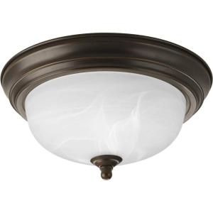 Progress Lighting 3-Light Ceiling Light, Flush Mount Ceiling Light Fixture for Interior Kitchen Lights, Hallway, Bedroom, Living Room, 15-1/4-Inch by 6-5/8-Inch, Brushed Nickel, Alabaster Glass Shade(Antique Bronze)