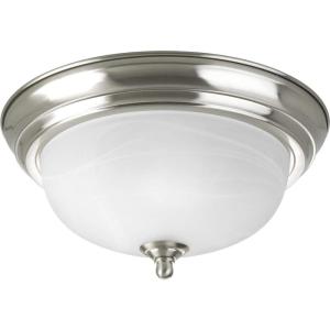 Progress Lighting 3-Light Ceiling Light, Flush Mount Ceiling Light Fixture for Interior Kitchen Lights, Hallway, Bedroom, Living Room, 15-1/4-Inch by 6-5/8-Inch, Brushed Nickel, Alabaster Glass Shade(Brushed Nickel)