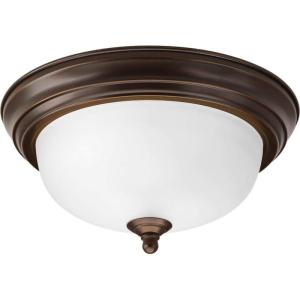 Progress Lighting 3-Light Ceiling Light, Flush Mount Ceiling Light Fixture for Interior Kitchen Lights, Hallway, Bedroom, Living Room, 15-1/4-Inch by 6-5/8-Inch, Brushed Nickel, Alabaster Glass Shade(Antique Bronze (Etched Glass))
