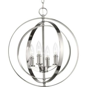 Progress Lighting 4-Light Foyer Pendant, Equinox Collection, Indoor, P3827-126, Burnished Silver(Polished Nickel)