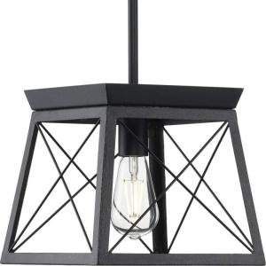 Progress Lighting Briarwood Collection 1-Light Bleached Oak Farmhouse Mini-Pendant Light, Galvanized, 9.00×10.00×10.00(Ceruse Black)