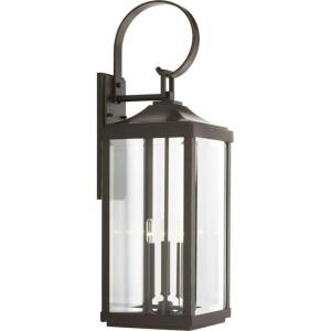 Gibbes Street Collection 3-Light Clear Beveled Glass New Traditional Outdoor Large Wall Lantern Light Textured Black(Bronze)