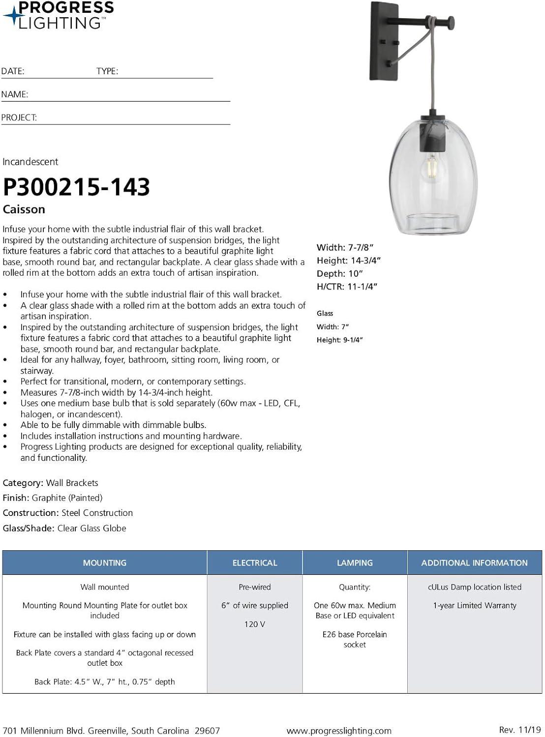 image:imageProgress Lighting Caisson Collection Graphite OneLight Wall Bracket