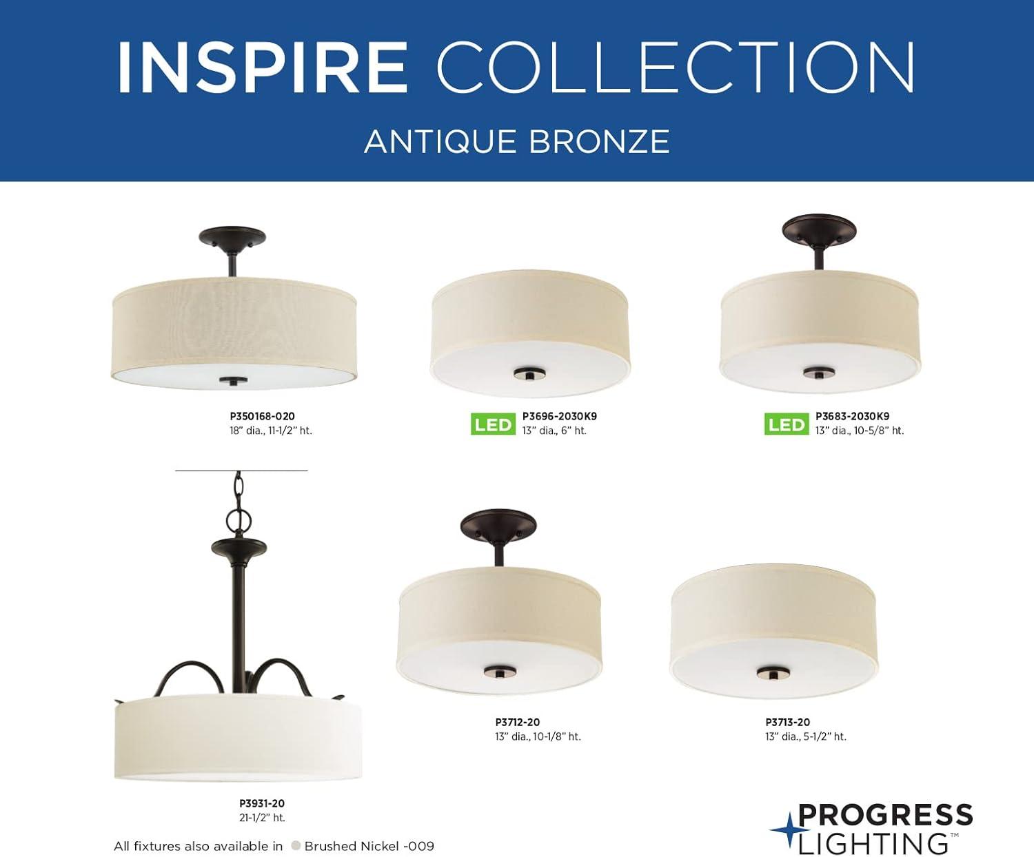 image:imageProgress Lighting Inspire Collection 3Light Ceiling Light Semi Flush Mount Ceiling Light Fixture with Summer Linen Light Shade for Interior Kitchen Lights Hallway 18 by 115 Satin BrassAntique Bronze with OffWhite Linen Shade