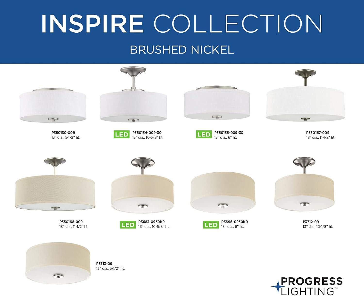 image:imageProgress Lighting Inspire Collection 3Light Ceiling Light Semi Flush Mount Ceiling Light Fixture with Summer Linen Light Shade for Interior Kitchen Lights Hallway 18 by 115 Satin BrassBrushed Nickel with Summer Linen Shade