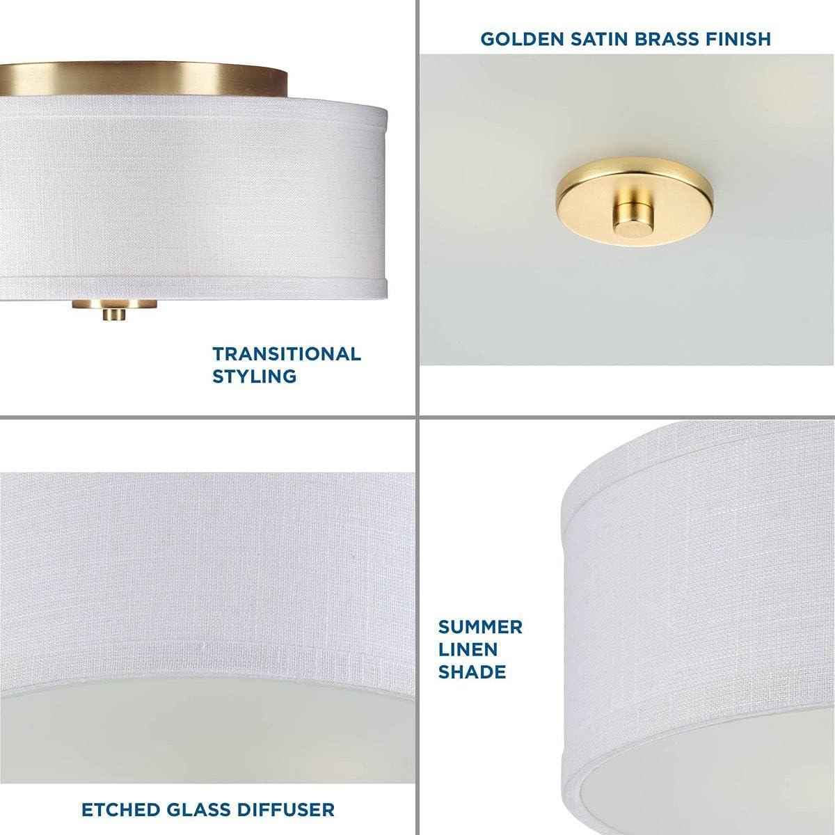 image:imageProgress Lighting Inspire Collection 3Light Ceiling Light Semi Flush Mount Ceiling Light Fixture with Summer Linen Light Shade for Interior Kitchen Lights Hallway 18 by 115 Satin BrassSatin Brass with New Traditional Shade