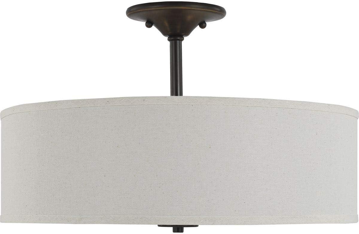 image:imageProgress Lighting Inspire Collection 3Light Ceiling Light Semi Flush Mount Ceiling Light Fixture with Summer Linen Light Shade for Interior Kitchen Lights Hallway 18 by 115 Satin BrassAntique Bronze with OffWhite Linen Shade