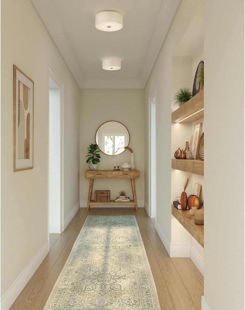 image:imageProgress Lighting Inspire Collection 3Light Ceiling Light Semi Flush Mount Ceiling Light Fixture with Summer Linen Light Shade for Interior Kitchen Lights Hallway 18 by 115 Satin BrassSatin Brass with New Traditional Shade