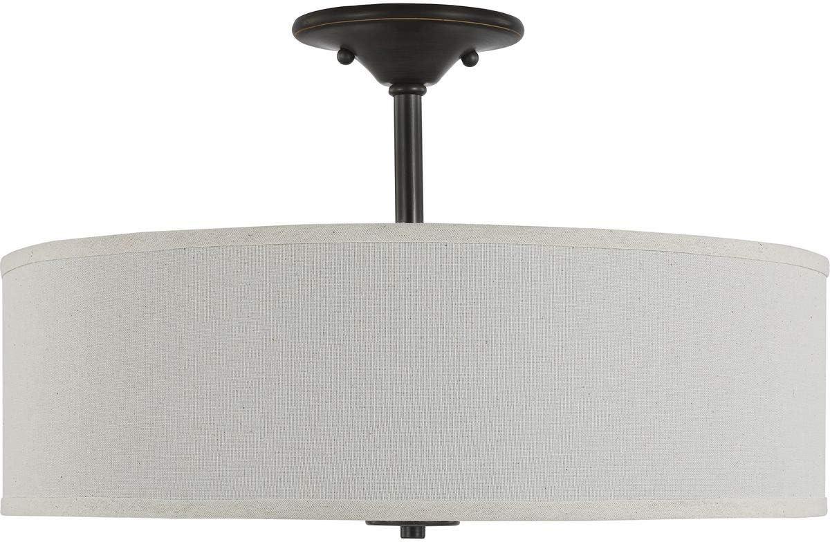 image:imageProgress Lighting Inspire Collection 3Light Ceiling Light Semi Flush Mount Ceiling Light Fixture with Summer Linen Light Shade for Interior Kitchen Lights Hallway 18 by 115 Satin BrassAntique Bronze with OffWhite Linen Shade